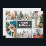 Happy Holidays Rustic Chalkboard Foto Collage Feiertagskarte<br><div class="desc">Gute Ferien! Senden Sie Urlaubswünsche und Grüße mit dieser rustikalen und stilvollen Urlaubskarte. Es zeichnet sich durch Retro-fett formatierte Typografie mit diagonalen Streifen Muster auf der Imitat-Tafel. Personalisieren Sie Ihre Lieblings-Fotos,  Gruß,  Namen und andere Details. Die Texte sind vollständig editierbar. Erhältlich als Flachkarte,  gefaltete Karte und Postkarte.</div>