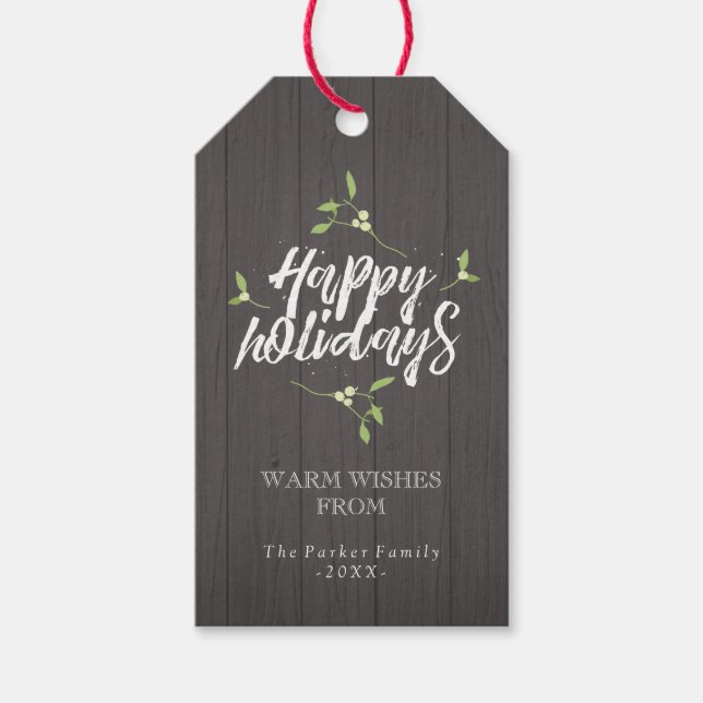 Happy Holidays | Rustic Mistletoe Twigs Geschenkanhänger (Vorderseite)
