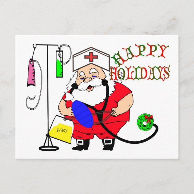 HAPPY HOLIDAYS SANTA NURSE FEIERTAGSPOSTKARTE (Vorderseite)