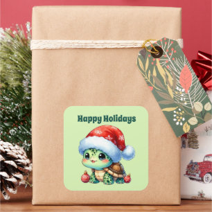 Happy Holidays Schildkröte Weihnachten Quadratischer Aufkleber