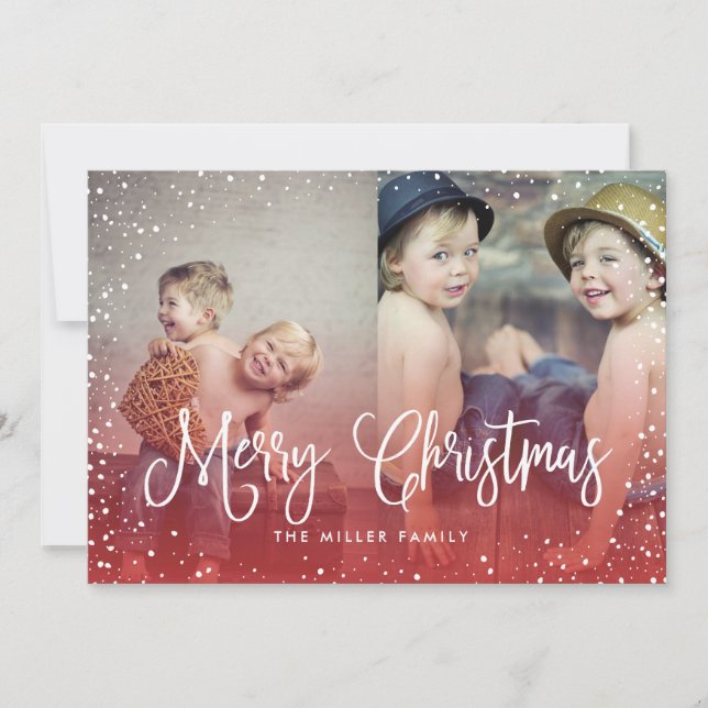 Happy Holidays Schnee Weihnachten 2-Foto-Karte RED (Vorderseite)