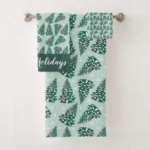 Happy Holidays Schnee Weihnachtsbaum Muster Badhandtuch Set
