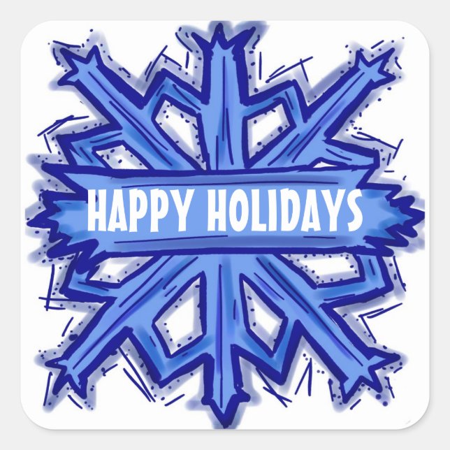 Happy Holidays Schneeflocke individuell anpassbare Quadratischer Aufkleber (Vorderseite)