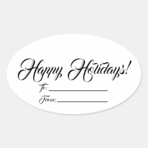 Happy Holidays Schwarz-weiß frei von Skripten Ovaler Aufkleber