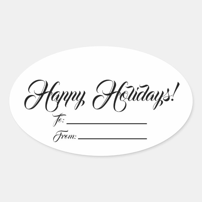 Happy Holidays Schwarz-weiß frei von Skripten Ovaler Aufkleber (Vorderseite)