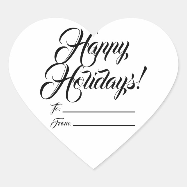 Happy Holidays Schwarz-weiß von leerem Skript Herz-Aufkleber (Vorderseite)