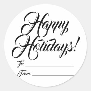Happy Holidays Schwarz-weiß von leerem Skript Runder Aufkleber