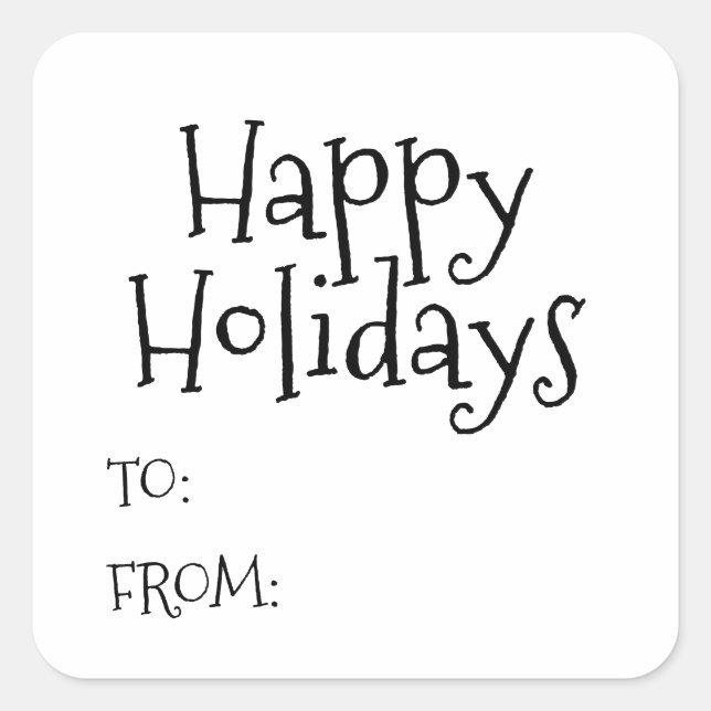 Happy Holidays Schwarz-weiß von niedlich Quadratischer Aufkleber (Vorderseite)