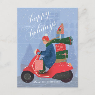 Happy Holidays Scooter Non-Foto Holiday Postcard Feiertagspostkarte