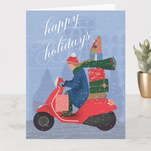 Happy Holidays Scooter Plié Carte de voeux (Petite plante)