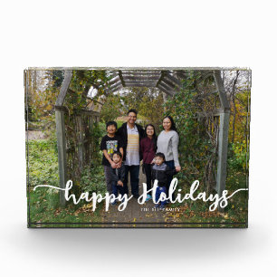 Happy Holidays Script Chic Family Foto Weihnachten