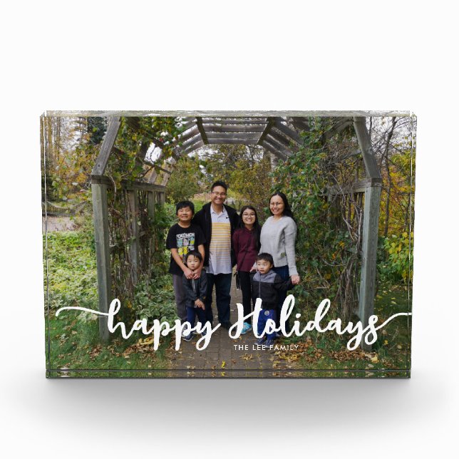 Happy Holidays Script Chic Family Foto Weihnachten (Vorderseite)