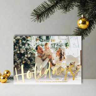 Happy Holidays Script Foto Gold Folien Feiertagskarte