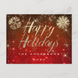 Happy Holidays Script Gold Snow Red Spark Name Postkarte