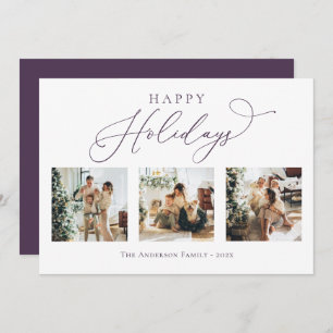 Happy Holidays Script Lila 2 Multi-Foto  Feiertagskarte