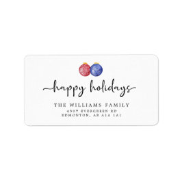 Happy Holidays Script Red Blue Weihnachtsschmuck Adressaufkleber