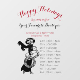 Happy Holidays Shopping Girl Zeitplan schwarz rot Fensteraufkleber