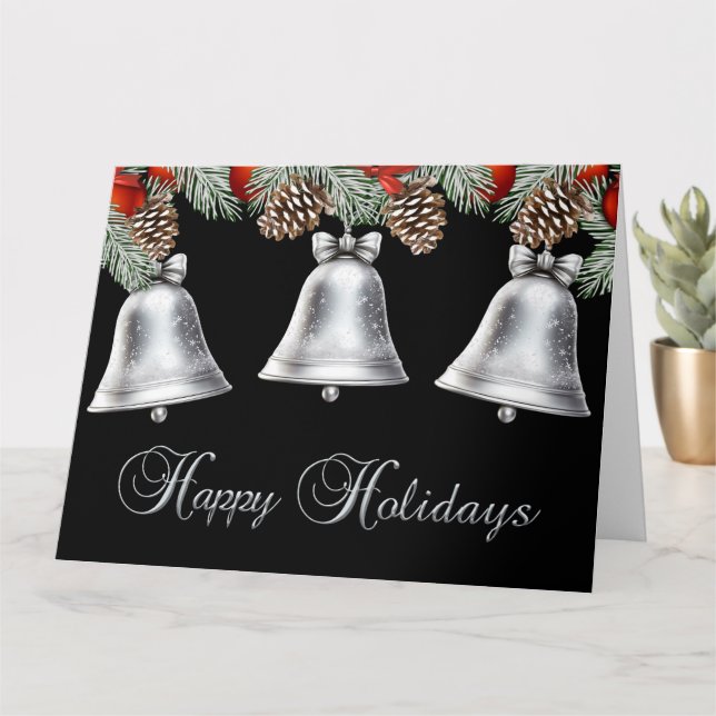 Happy Holidays Silver Bells mit Pine Cones Karte (Kleine Pflanze)