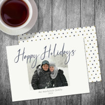 Happy Holidays Simple Foto Navy Sage Holiday Card