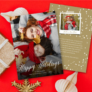 Happy Holidays Simple White Script Modernes Foto Feiertagskarte