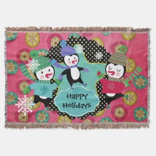 Happy Holidays Skaten Penguins Holiday Throw Decke