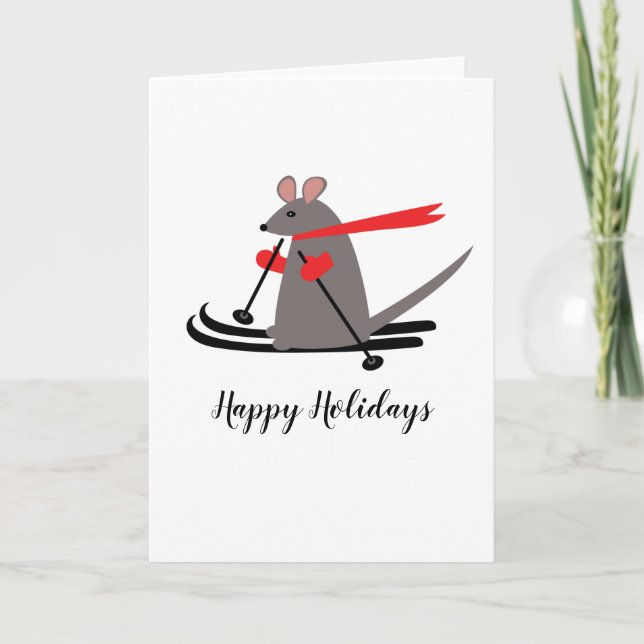 Happy Holidays Ski Mouse Weihnachtsgrüße Karte (Vorderseite)