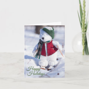 Happy Holidays Skifahren Teddy Bären Foto-Karte Karte