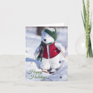 Happy Holidays Skifahren Teddy Bären Foto-Karte Karte