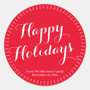 Happy Holidays Skript roter benutzerdefinierter Fa Runder Aufkleber