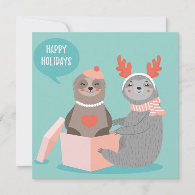 Happy Holidays Sloths Holiday Card Feiertagskarte (Vorderseite)