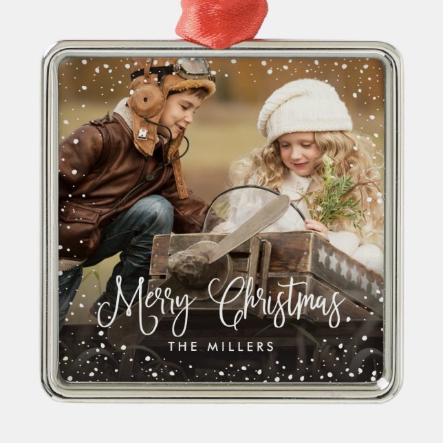 Happy Holidays Snow Foto Ornament (Vorne)