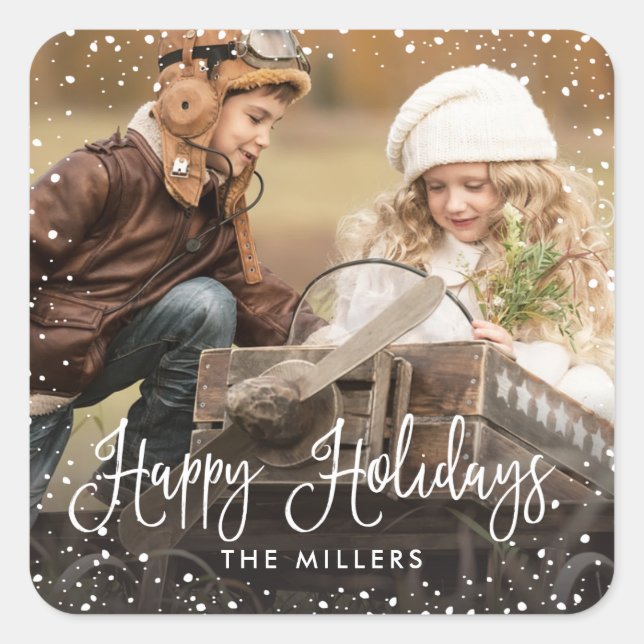 Happy Holidays Snow Foto Sticker (Vorderseite)