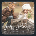 Happy Holidays Snow Foto Sticker<br><div class="desc">Feiern Sie Ihren Urlaub mit diesem schicken Aufkleber mit Ihrem Foto mit modernem Drehbuch und Schneefall.</div>
