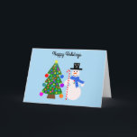 Happy Holidays Snowman & Christmas Tree #4 Karte<br><div class="desc">Snowman & Christmas Tree #4</div>