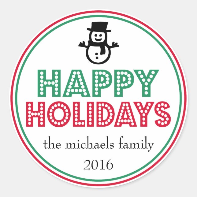 Happy Holidays Snowman Gefallen Sticker (rot / grü (Vorderseite)