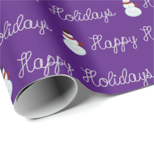 Happy Holidays Snowman und Seiltexte auf lila Geschenkpapier