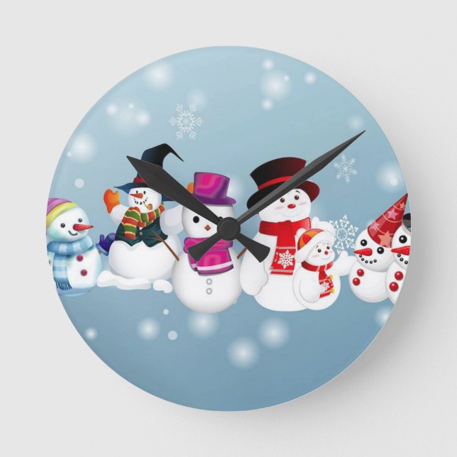 Happy Holidays Snowmen Runde Wanduhr (Vorderseite)