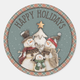 Happy Holidays Snowmen Runder Aufkleber