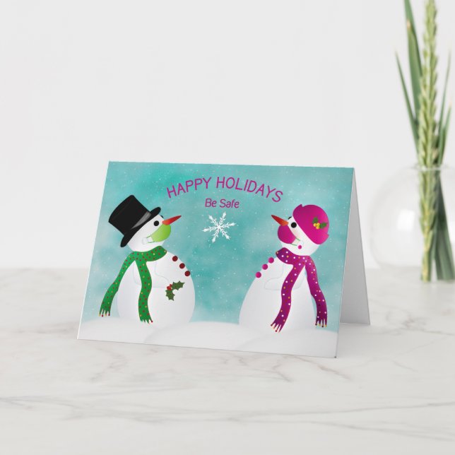 Happy Holidays, Snowmen Soziale Distanzierung Covi Karte (Vorderseite)