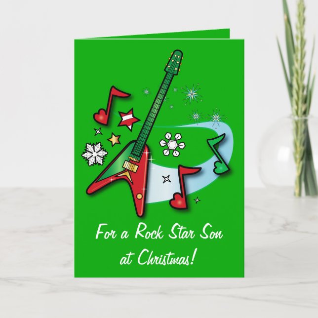 Happy Holidays Son mit Gitarre Feiertagskarte (Vorderseite)