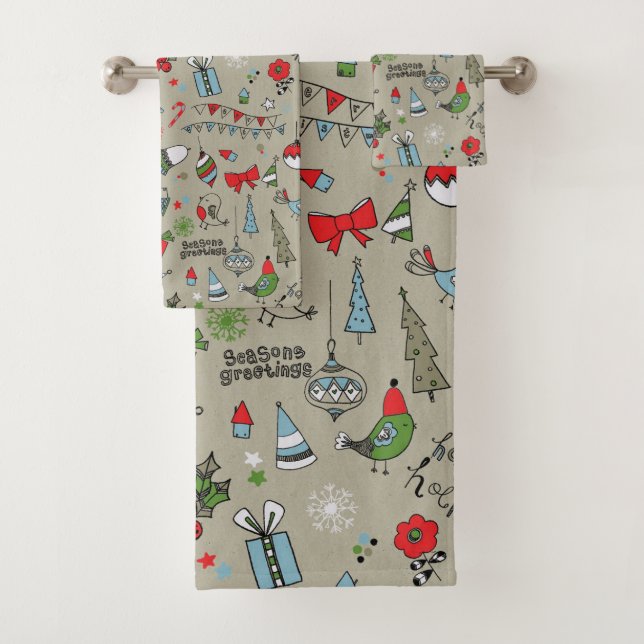 Happy Holidays Song Birds und Snowman Badhandtuch Set (Insitu)