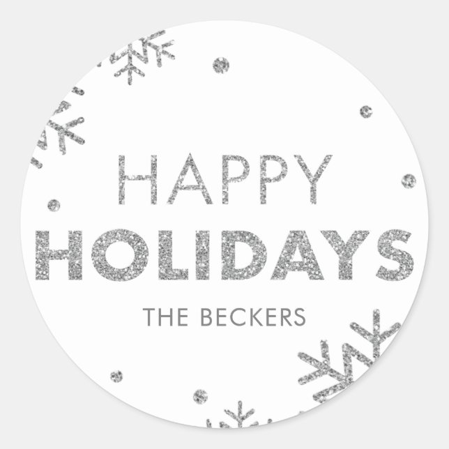 Happy Holidays Sticker Faux Silver (Devant)