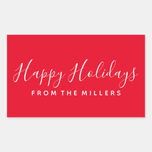 Happy Holidays Sticker Script Red Personalisiert