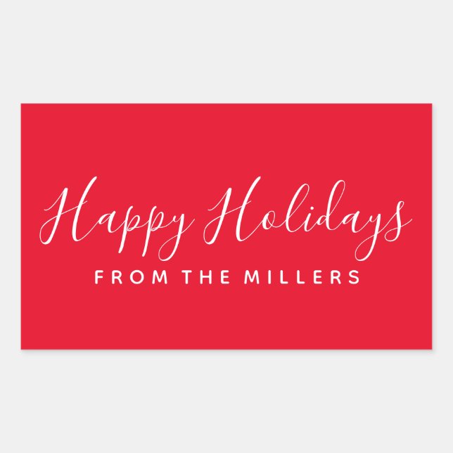 Happy Holidays Sticker Script Red Personalisiert (Vorderseite)