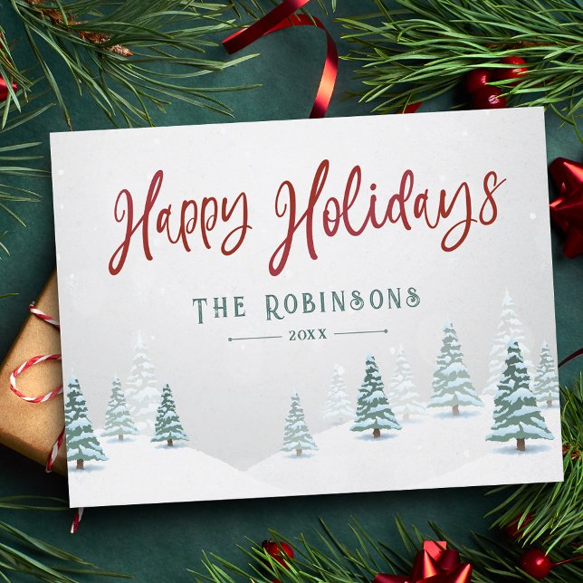 Happy Holidays Stilvolle Rustikale Winterbäume Feiertagspostkarte (Von Creator hochgeladen)