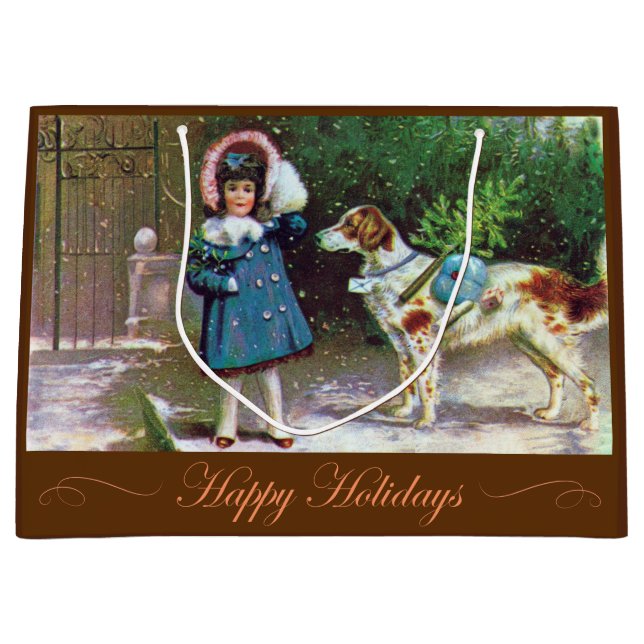 Happy Holidays Stilvolle Vintage Geschenktasche Große Geschenktüte (Vorderseite)