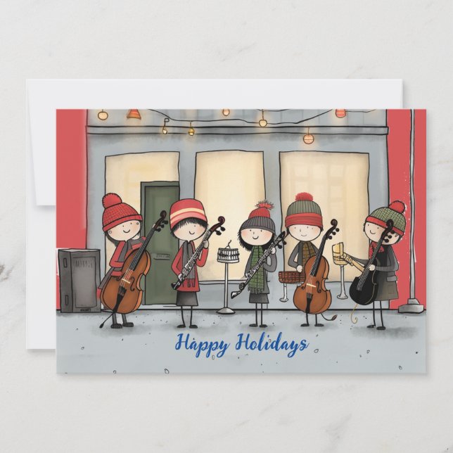 Happy Holidays Street Musicians Feiertagskarte (Vorderseite)