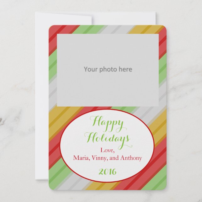 Happy Holidays Striped Foto Feiertagskarte (Vorderseite)