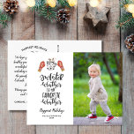 Happy Holidays Sweater Weather Mein liebstes Foto Postkarte<br><div class="desc">Mit dieser niedlichen Postkarte, die das Zitat "Sweater Weather is My Lieblings Weather" enthält, können Sie das ganze Set über mit niedlichen Wintermilben und einer Tasse heiße Schokolade genießen. Die Rückseite bietet Ihre eigenen Grüße, Namen und Notiz (oder löschen, um Platz für eine handschriftliche Notiz verlassen). Fügen Sie auch Ihre...</div>