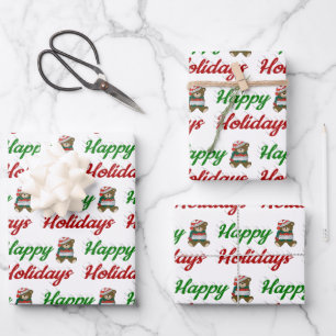 Happy Holidays Teddy Bear Weihnachtsskript Geschenkpapier Set